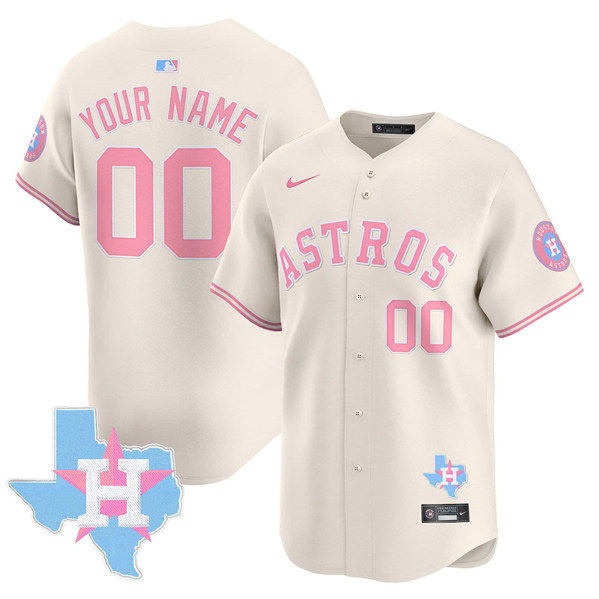 Youth Houston Astros Active Player Custom Cream Bubblegum Pink Limited Stitched Jersey Youth Houston Astros Active Player Custom Cream Bubblegum Pink Limited Stitched Jersey